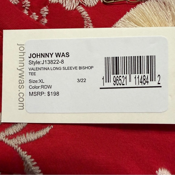 NEW JOHNNY WAS Valentina Long Sleeve Bishop Tee in Red Wine size XL - Picture 6 of 8